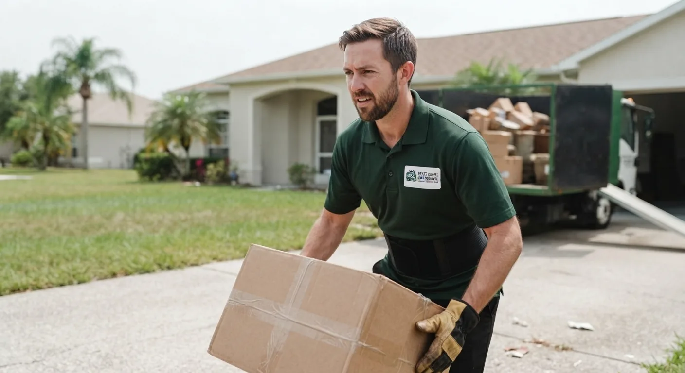 Junk removal worker carrying boxes in Wesley Chapel