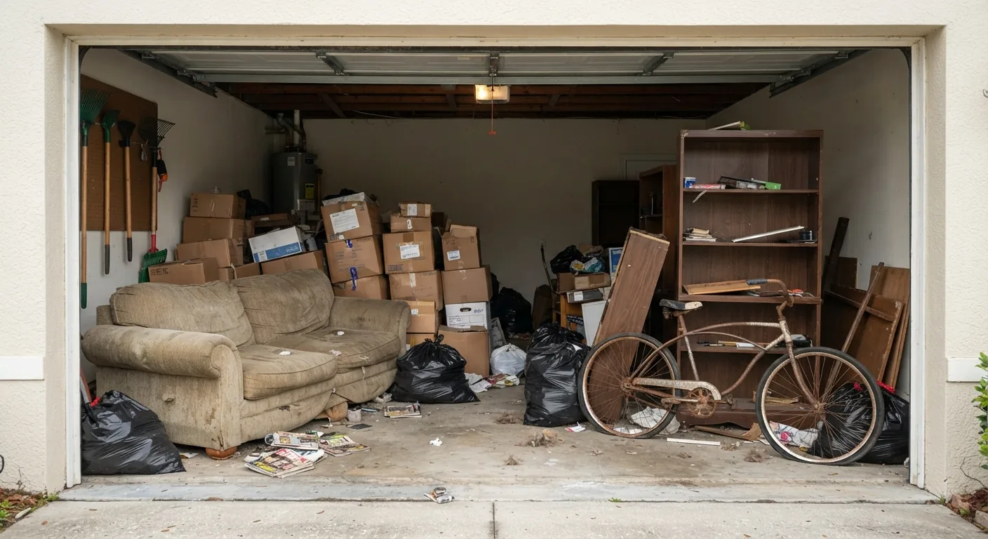 Cluttered garage before junk removal in Wesley Chapel