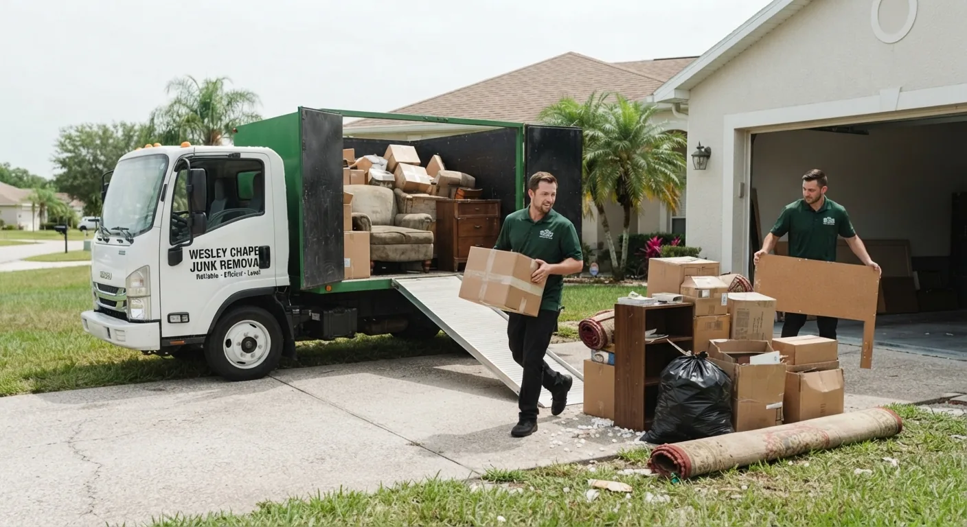 Crew carrying boxes to the truck during a junk removal job in Crystal Springs, FL